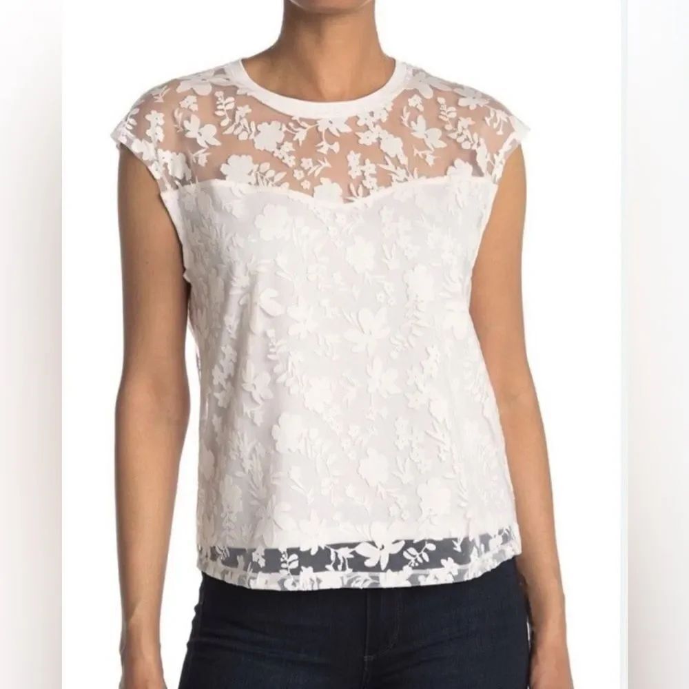 NWT Laundry By Shelli Segal White Lace Sleeveless Top XS